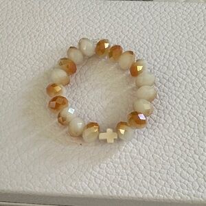 NWOT Czech Crystal Glass Beaded Stretchy Bracelet with Cross Accent